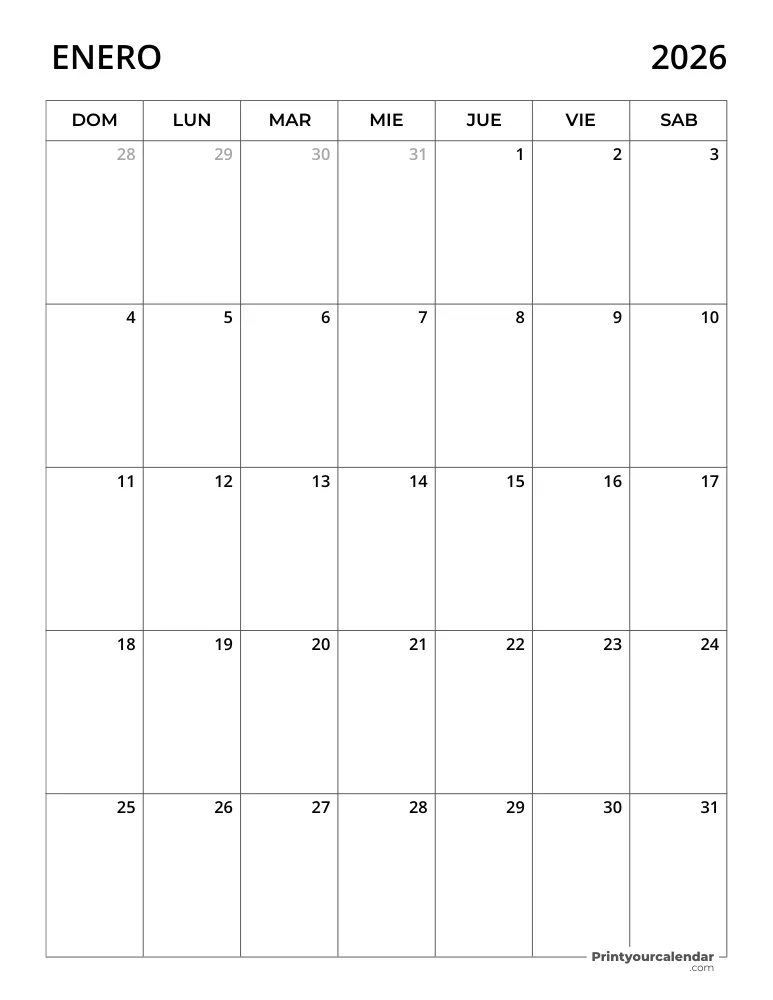 Calendario 2026 Enero