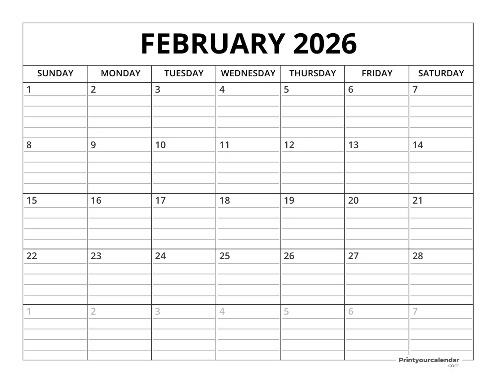 February 2026 Calendar Template
