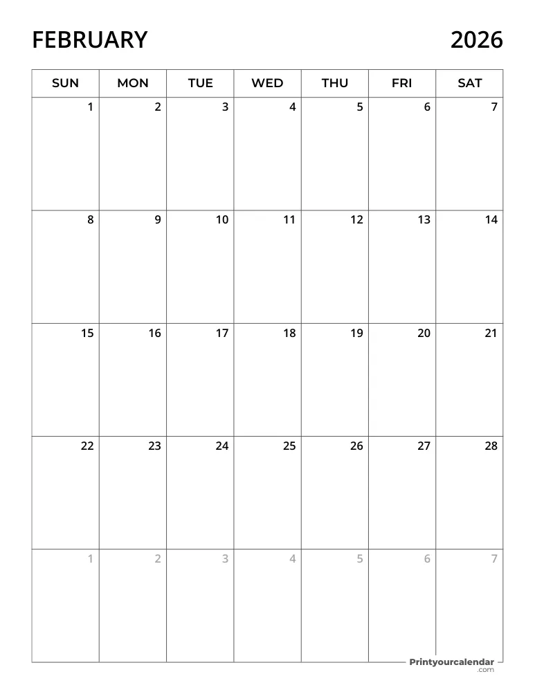 February Calendar 2026