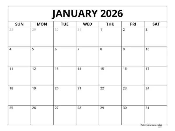 January 2026 Calendar