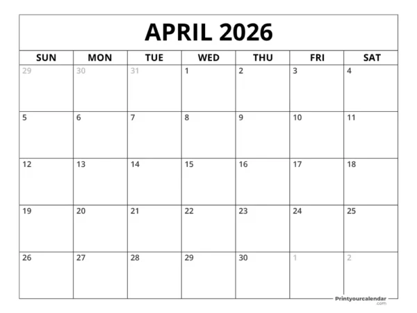 April 2026 Calendar