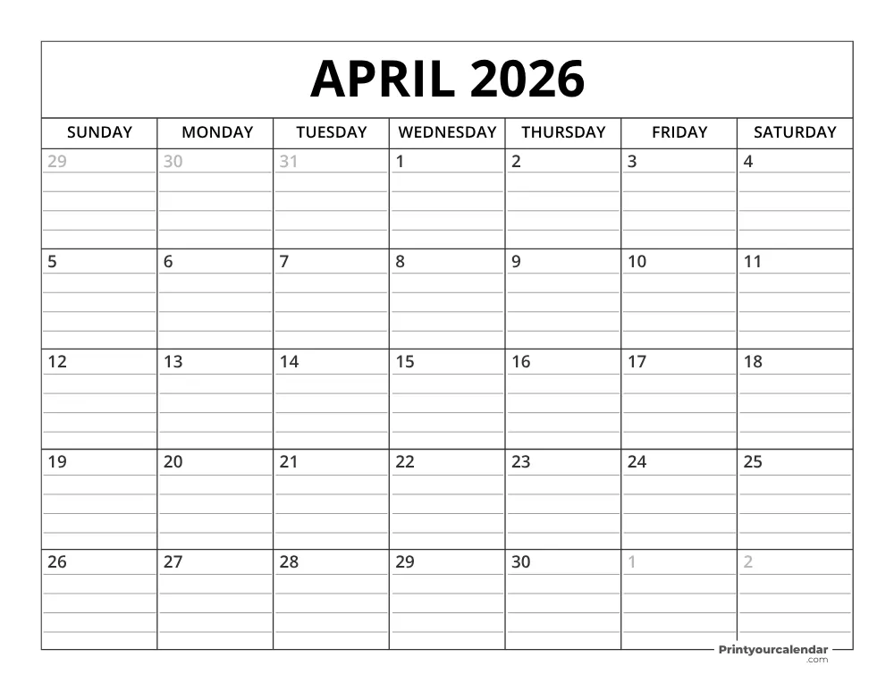 April 2026 Calendar Template