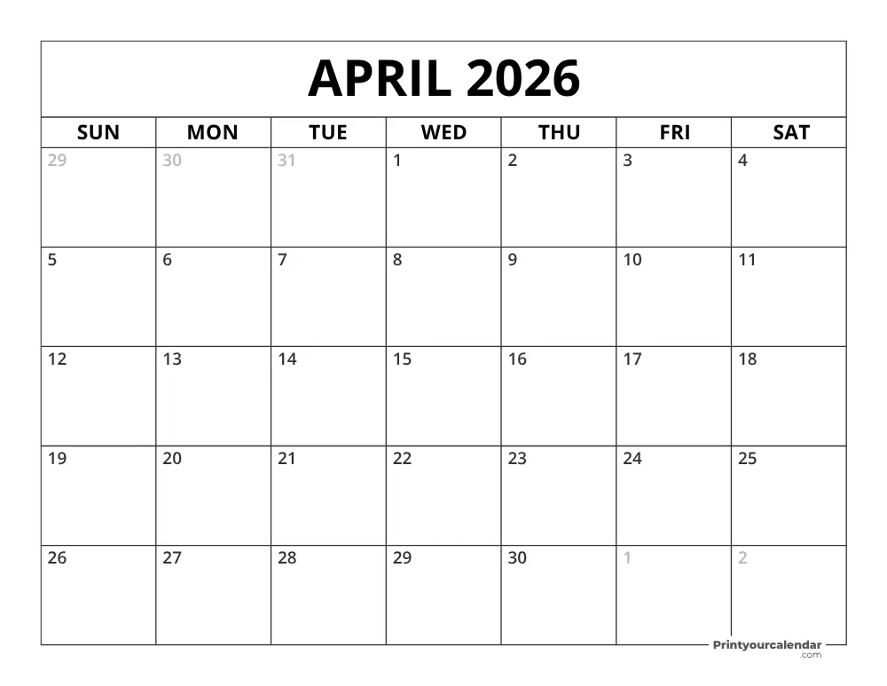 April 2026 Calendar April 2026 Calendar
