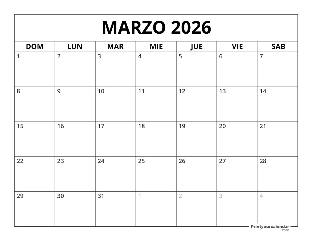 Calendario Marzo 2026 Calendario Marzo 2026