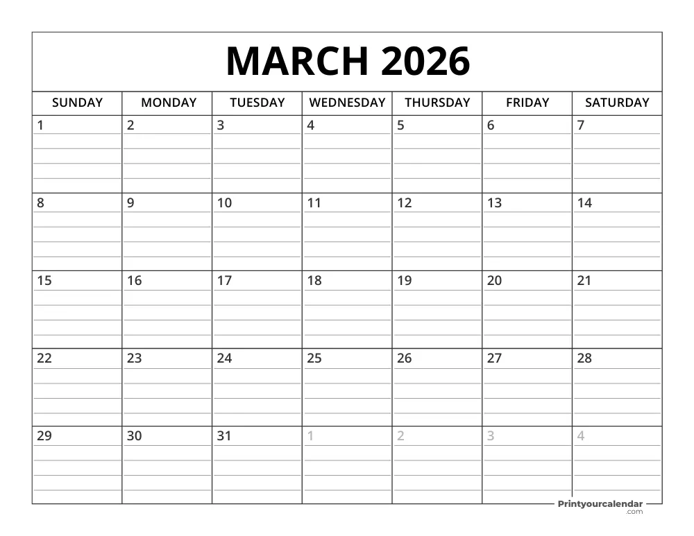 March 2026 Calendar Template