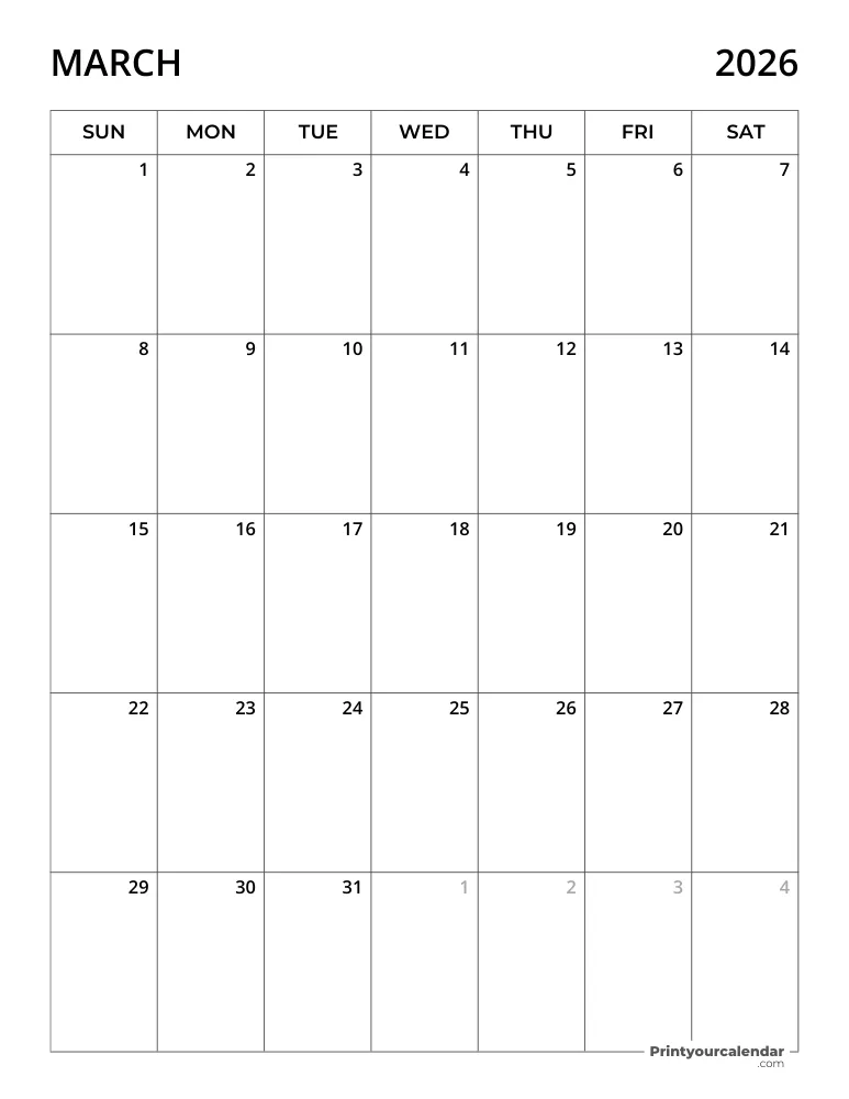 March Calendar 2026