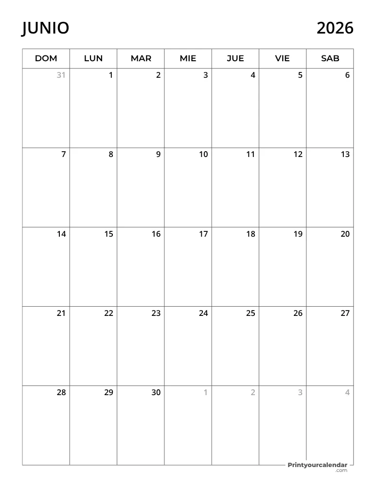 Calendario 2026 Junio