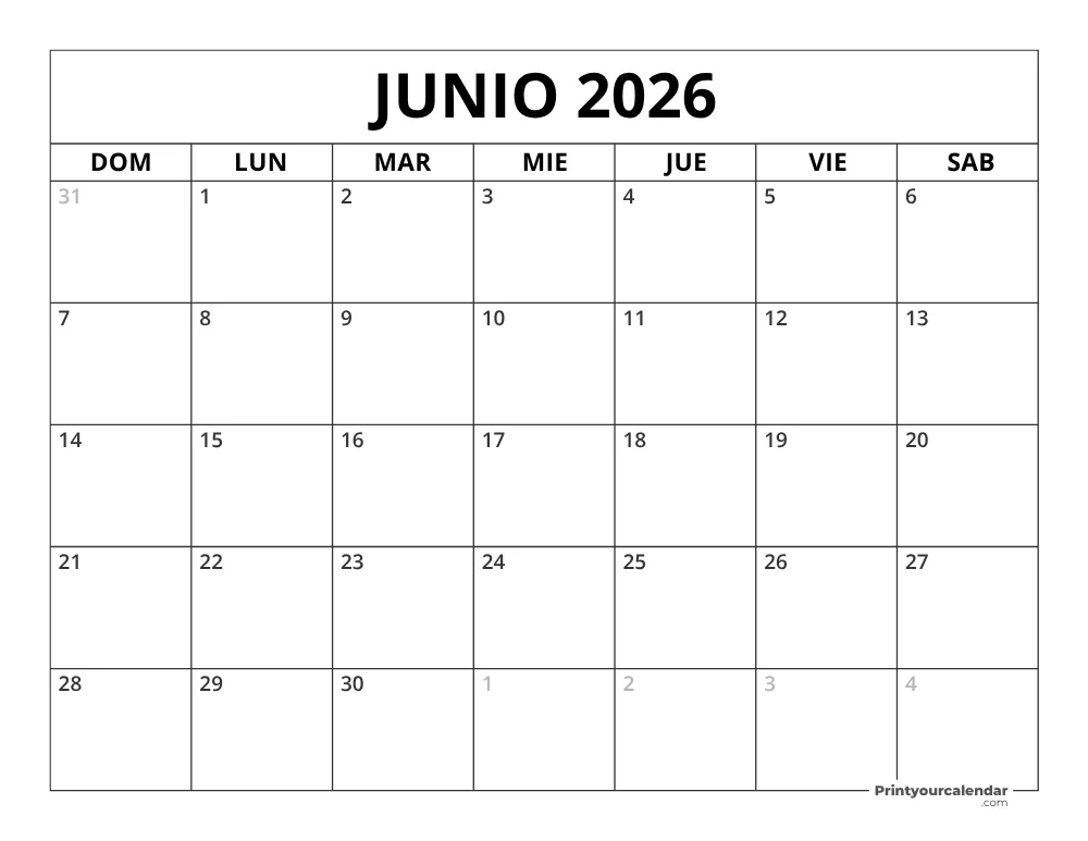 Calendario Junio 2026