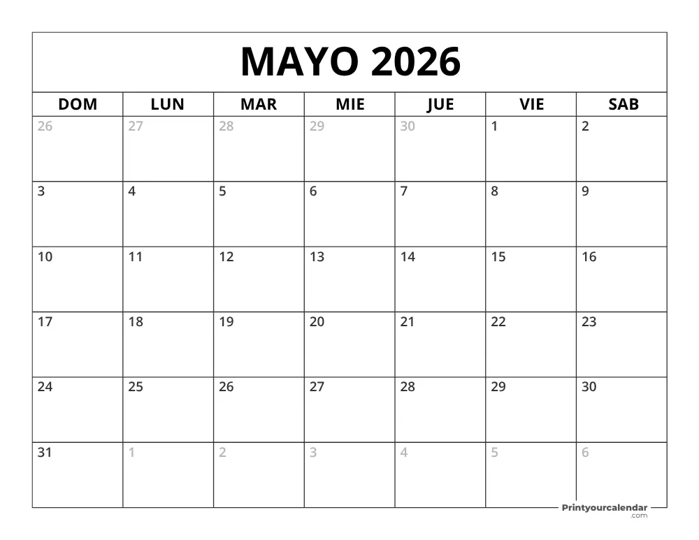 Calendario Mayo 2026