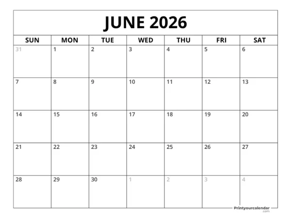 June 2026 Calendar