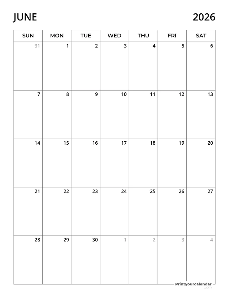 June Calendar 2026