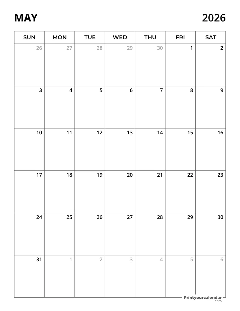 May Calendar 2026