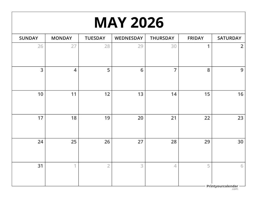 Printable May 2026 Calendar