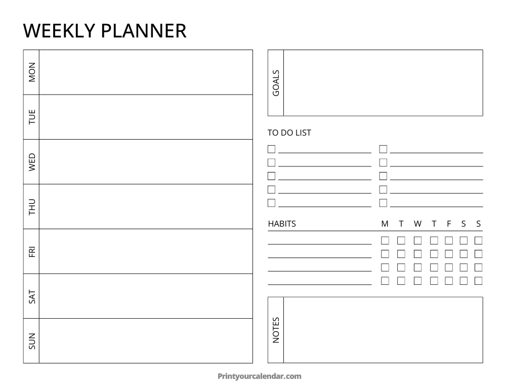 Calendario semanal imprimible