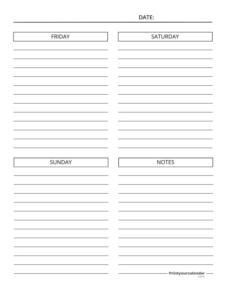 Weekly Planner Compact Vertical Layout