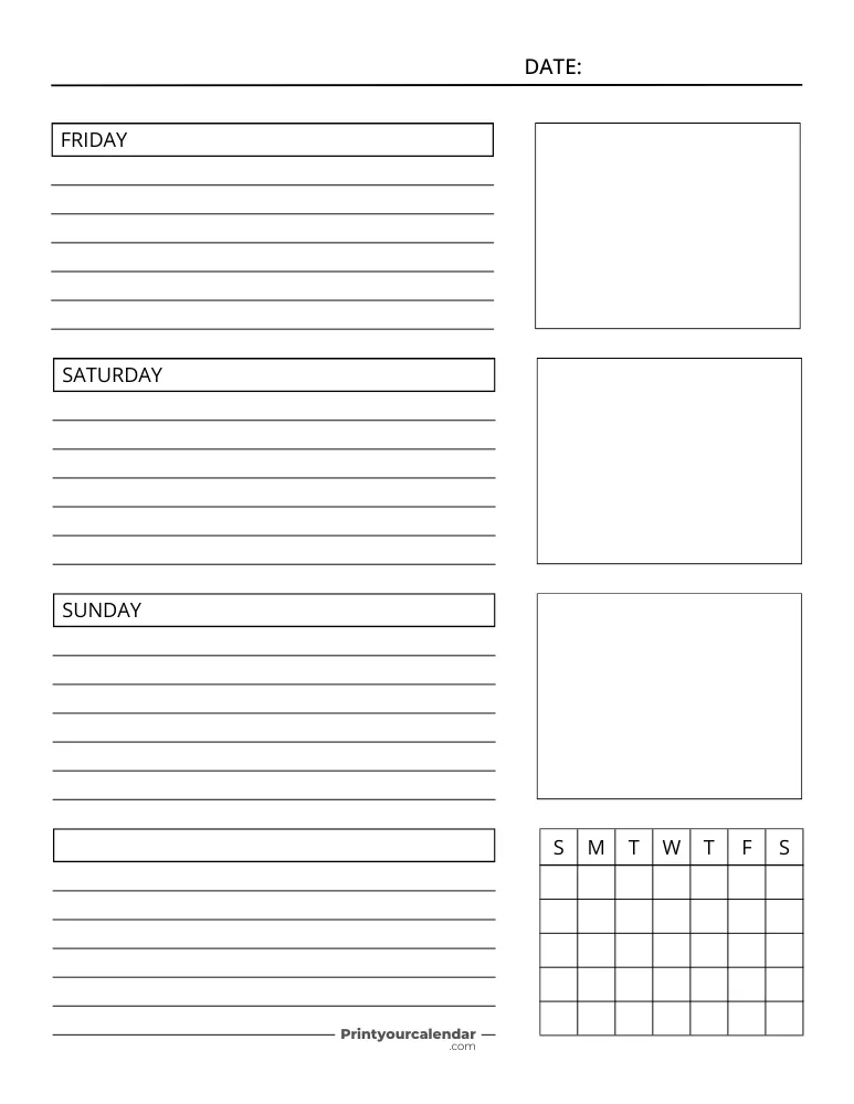 Weekly Planner Horizontal Layout