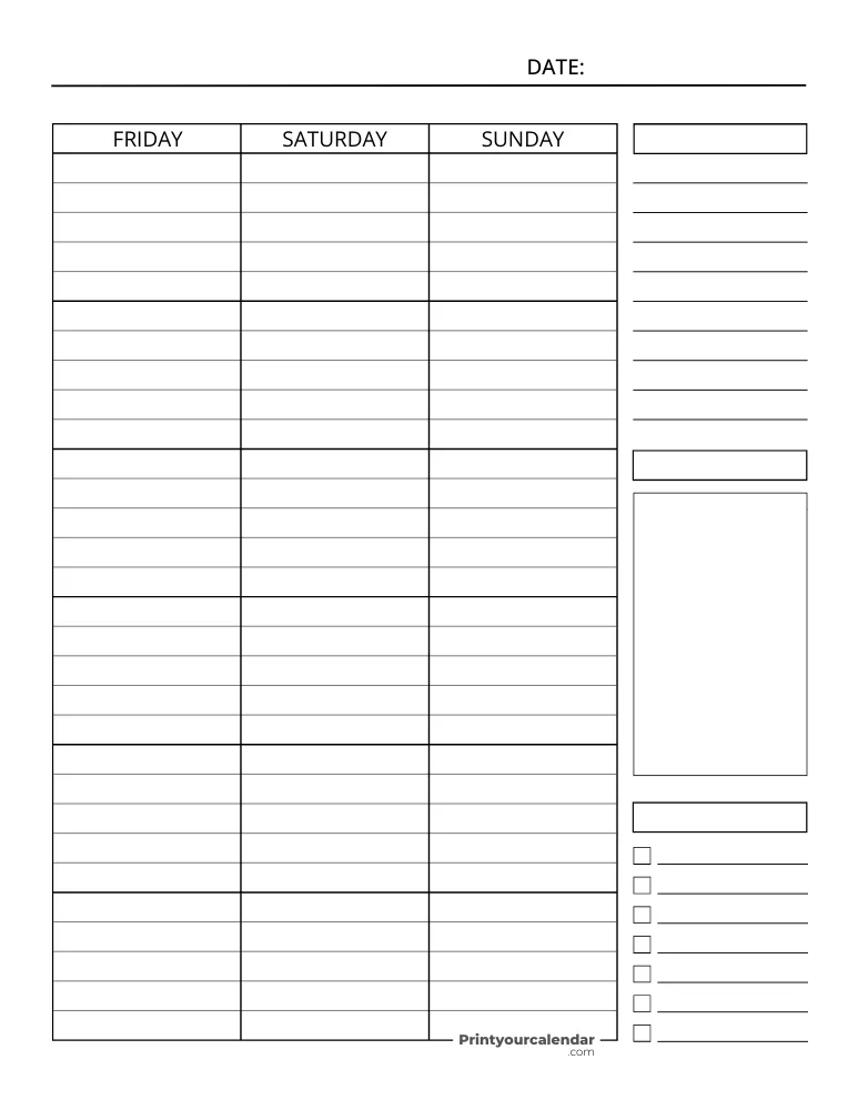 Weekly Planner Standard Vertical Layout