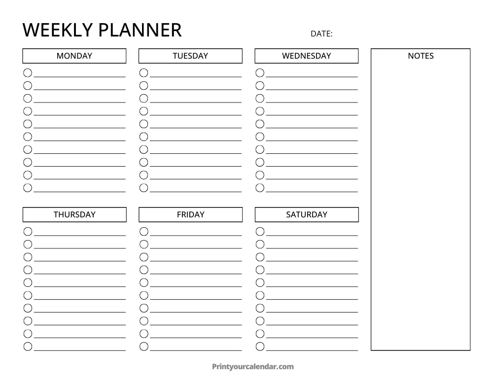 Lista de tareas pendientes del planificador semanal
