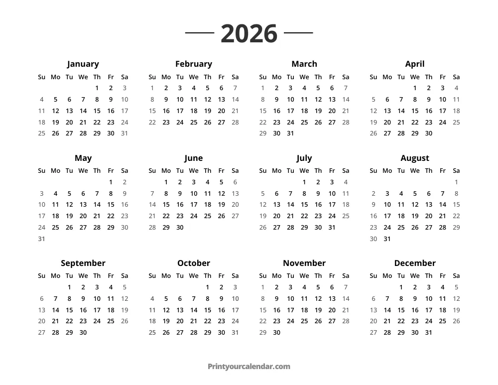 2026 Calendar Printable