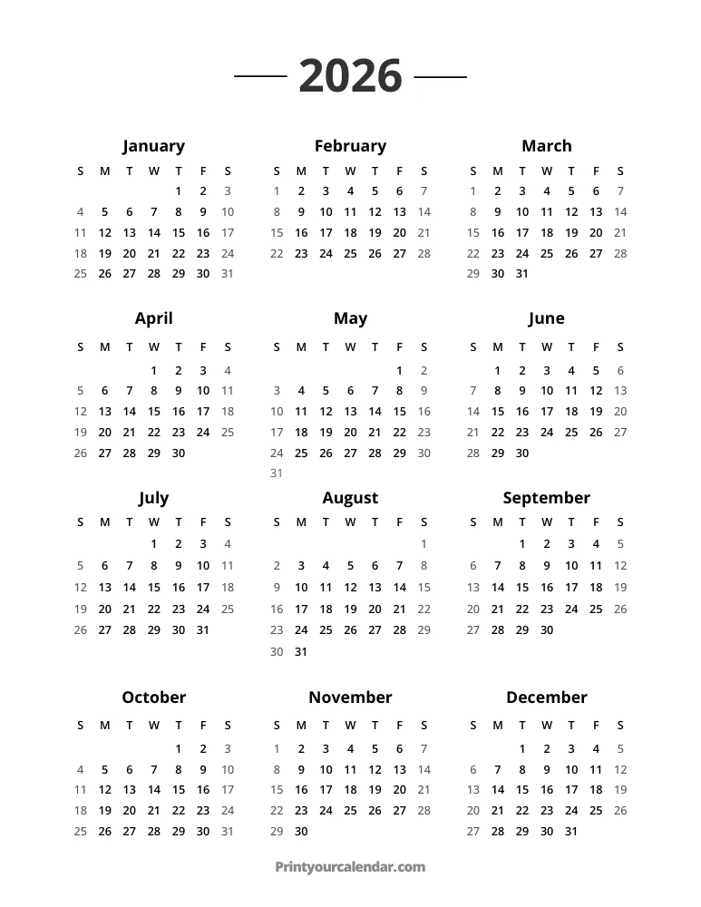 2026 Calendar