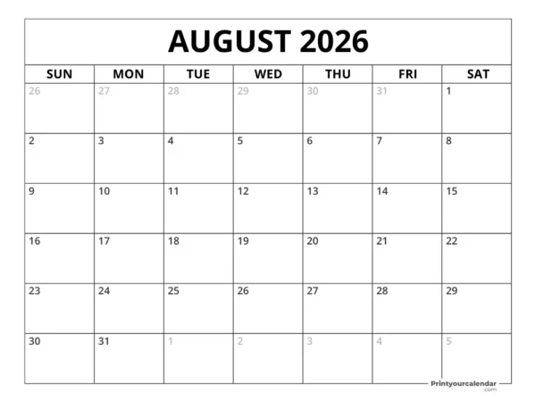 August 2026 Calendar