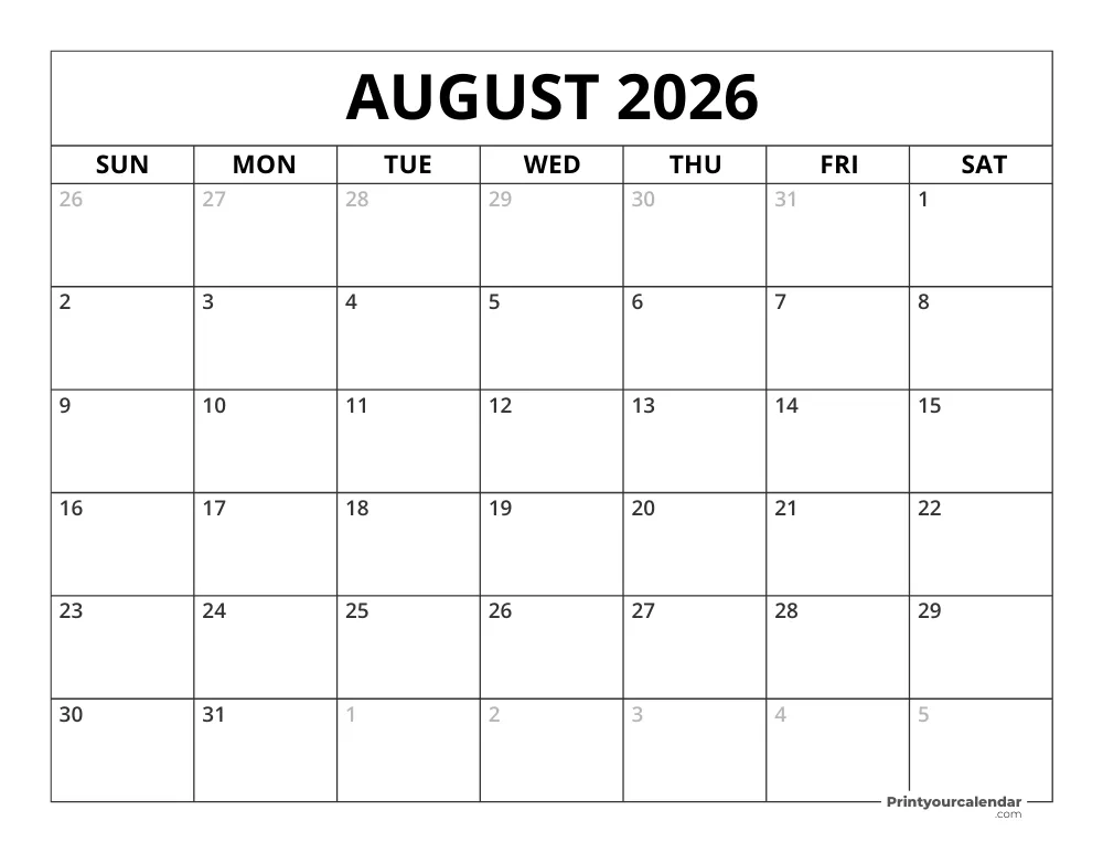 August 2026 Calendar