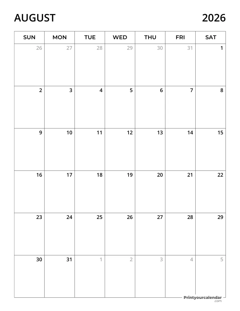 August Calendar 2026