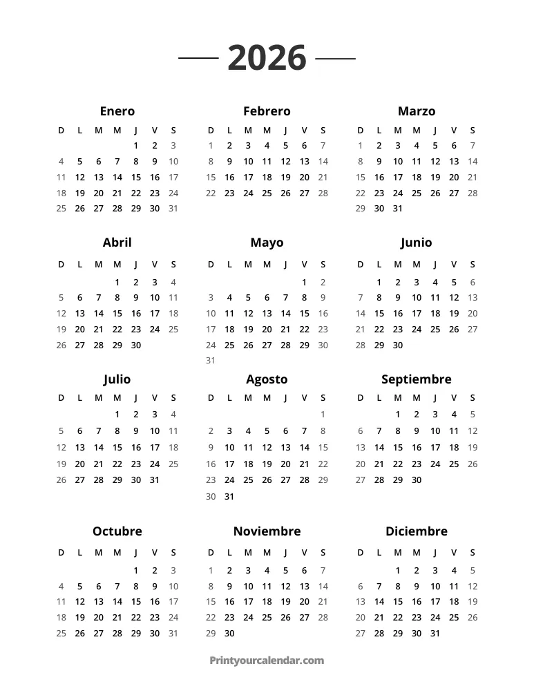 Calendario 2026