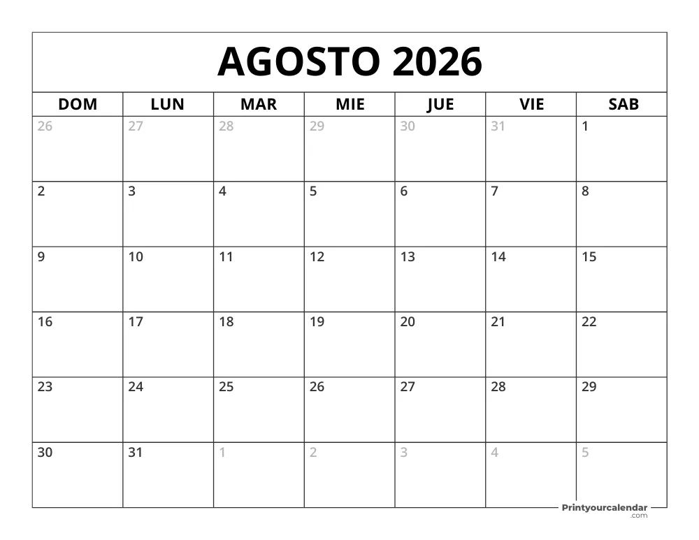 August  2026 Calendar