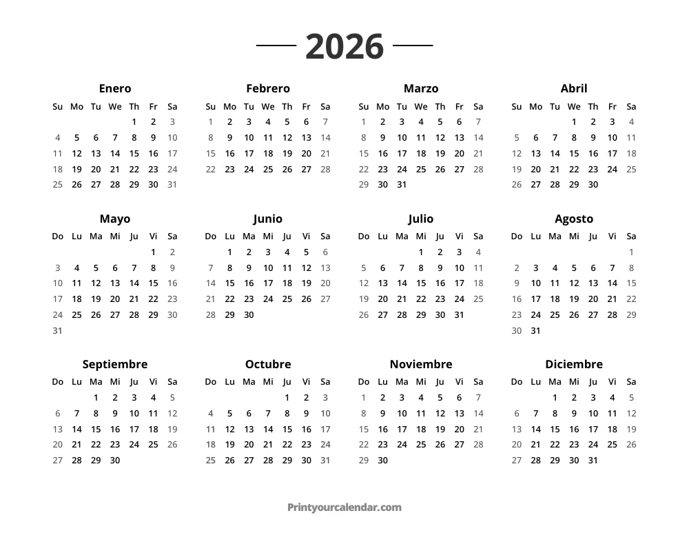 Calendario del año 2026