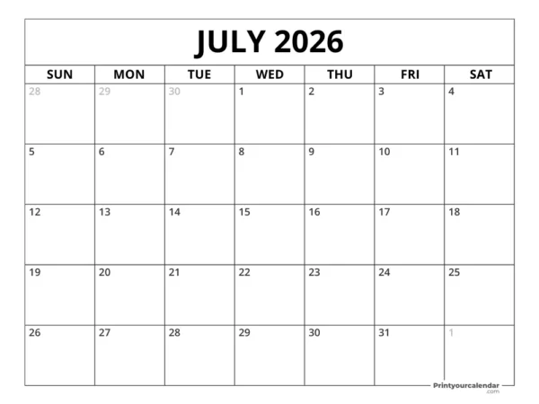 July 2026 Calendar