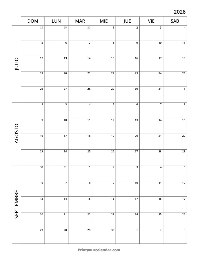 Calendario de 3 meses 2026 T3