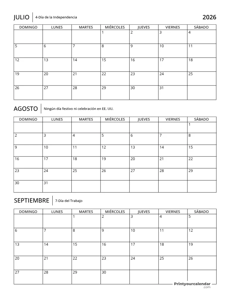 Calendario trimestral 2026 T3