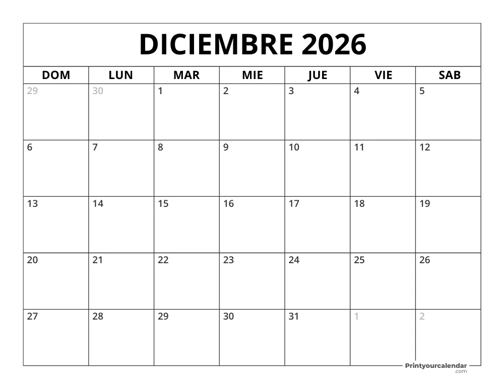December 2026 Calendar