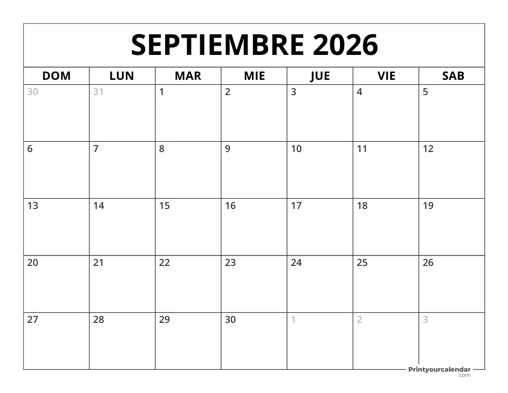 Calendario Septiembre 2026