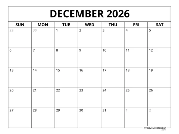 December 2026 Calendar