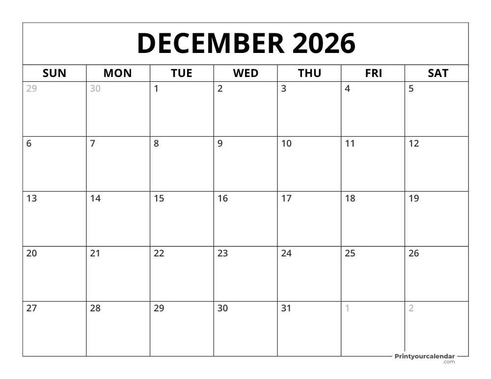 December 2026 Calendar