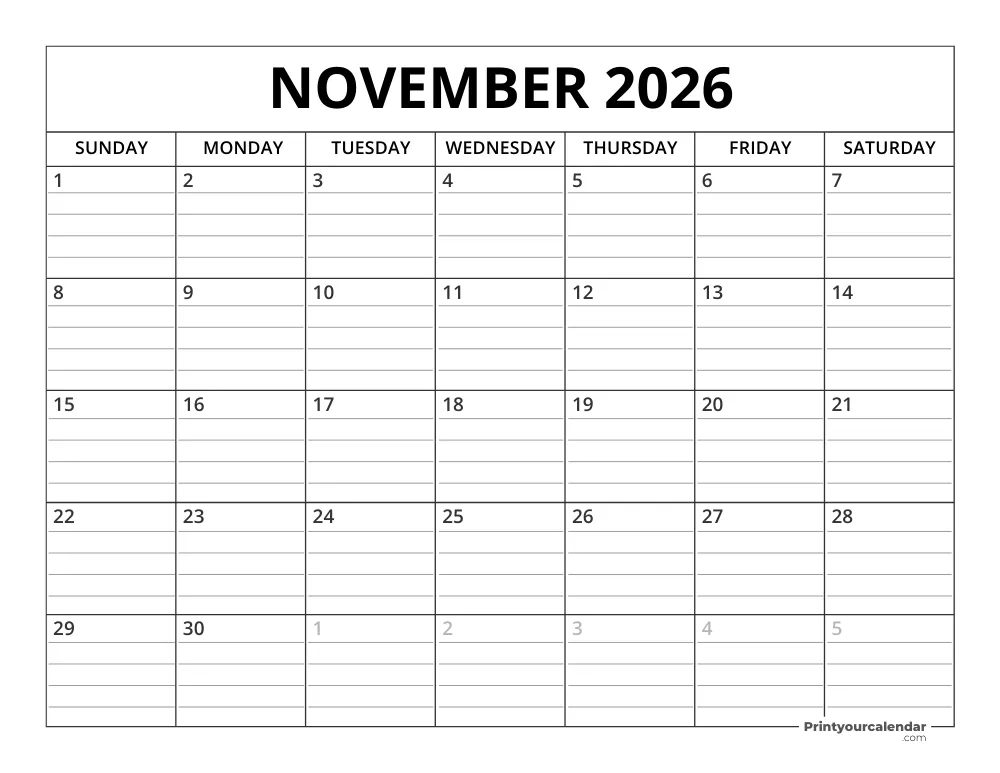 November 2026 Calendar Template