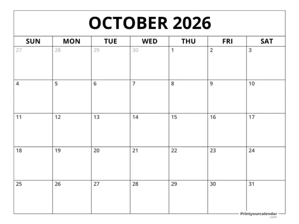 October 2026 Calendar