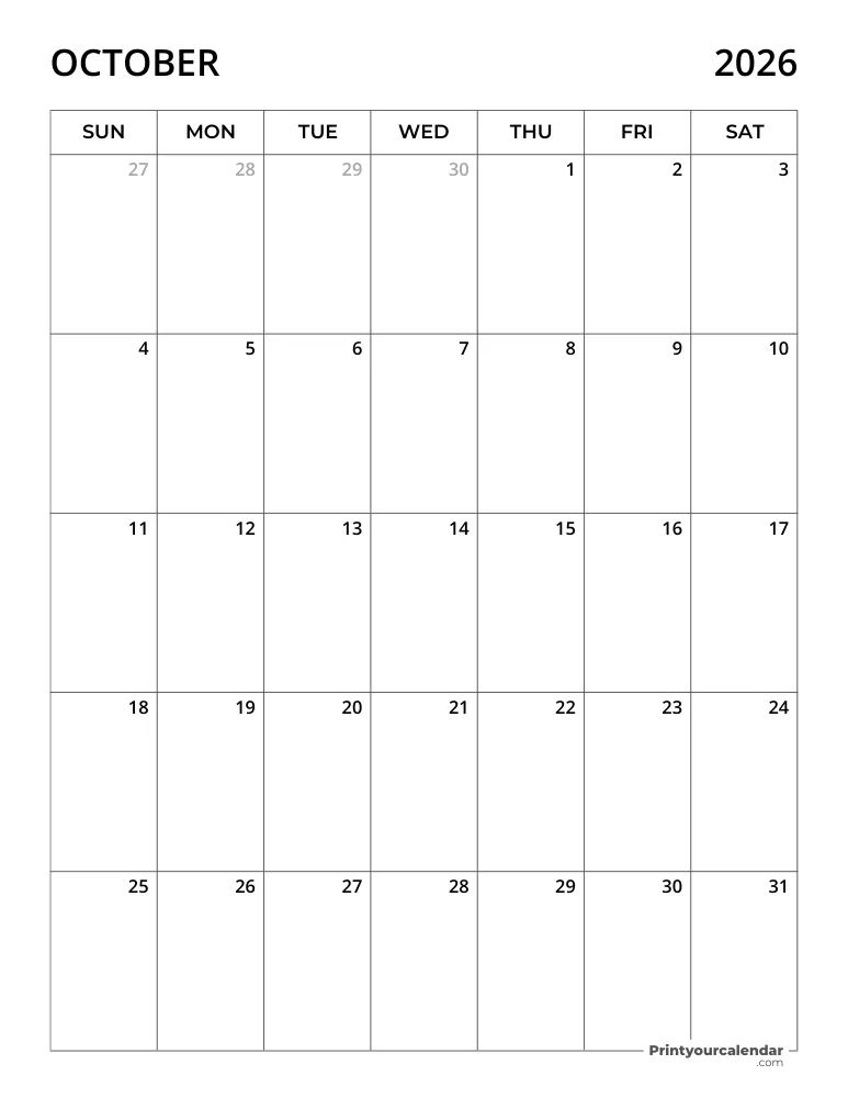 October Calendar 2026