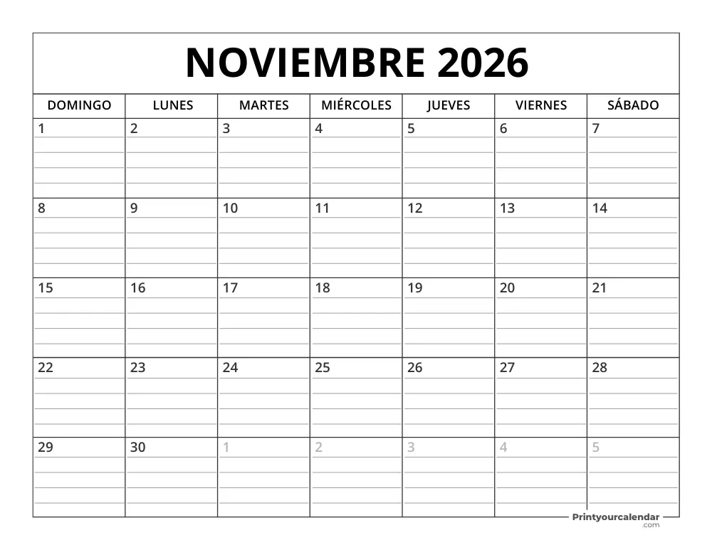 November 2026 Calendar Template