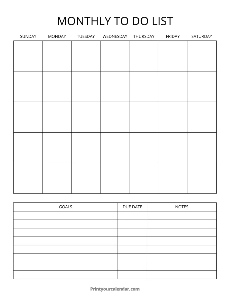 Printable Monthly To Do List Template 19