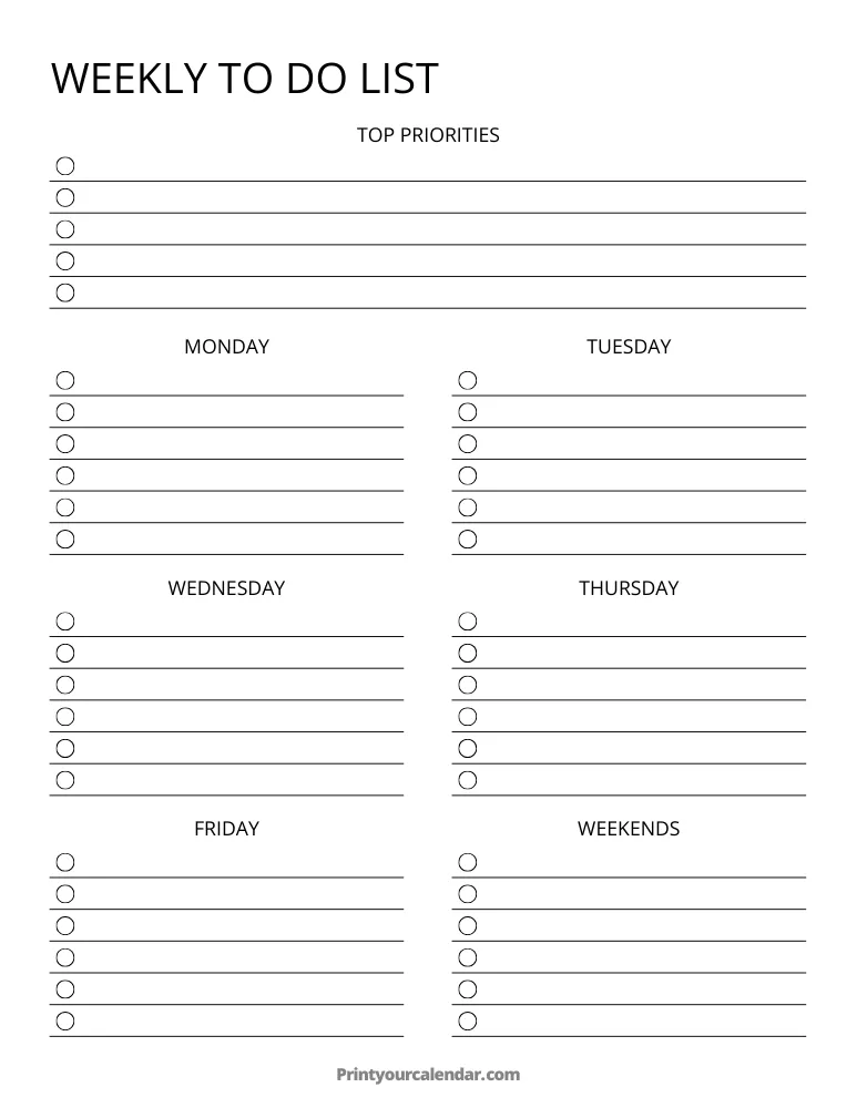 Printable Weekly To Do List Template 14