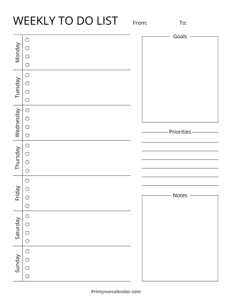 Printable Weekly To Do List Template 16