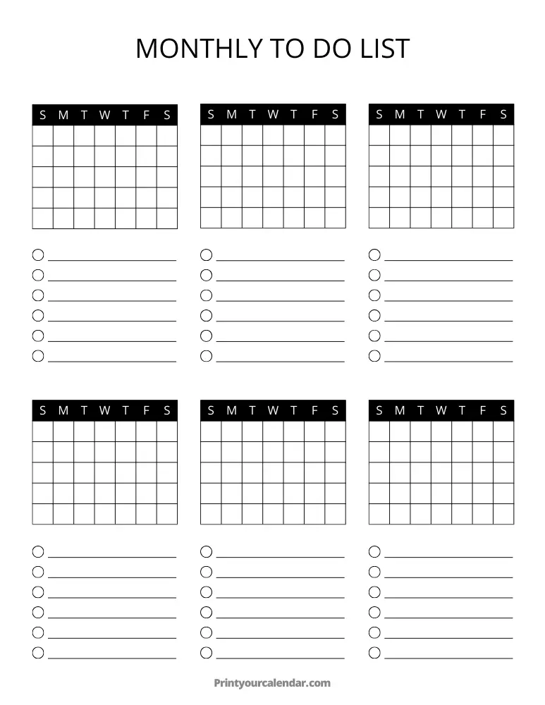 Printable Monthly To Do List Template 20
