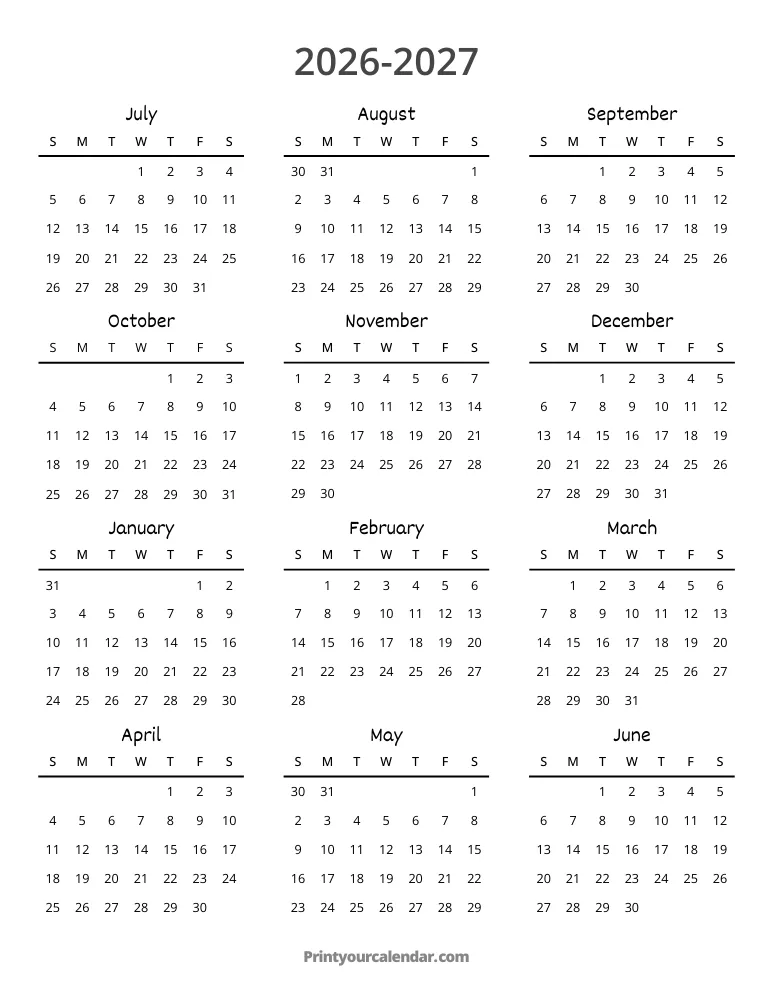 2026 2027 Calendar Template