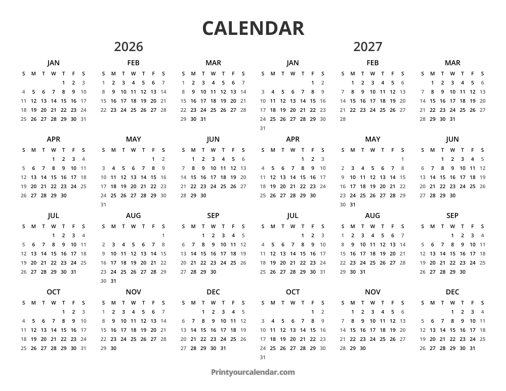 2026 and 2027 Calendar