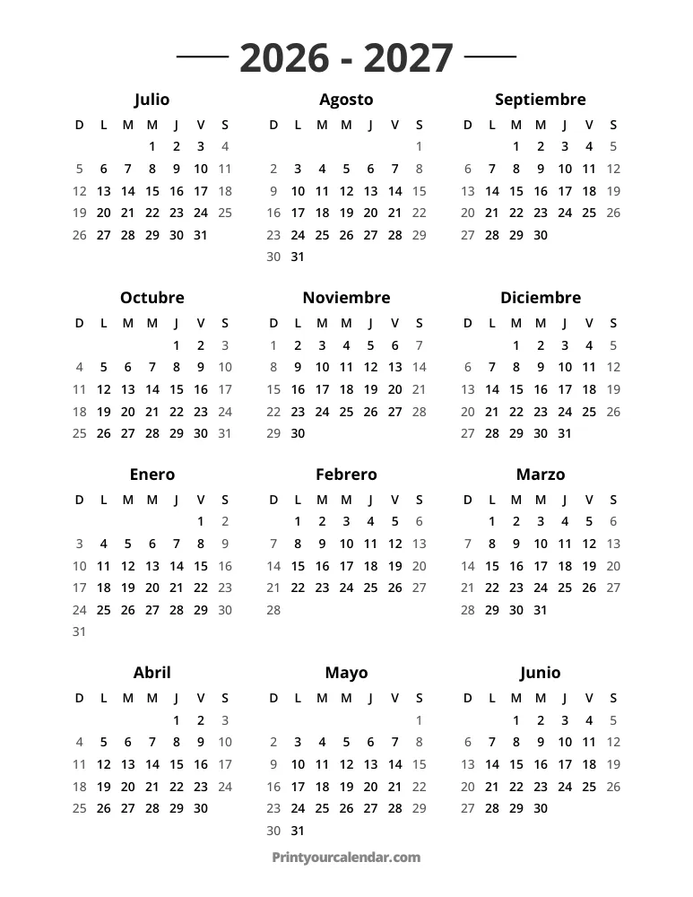 2026 2027 Calendario