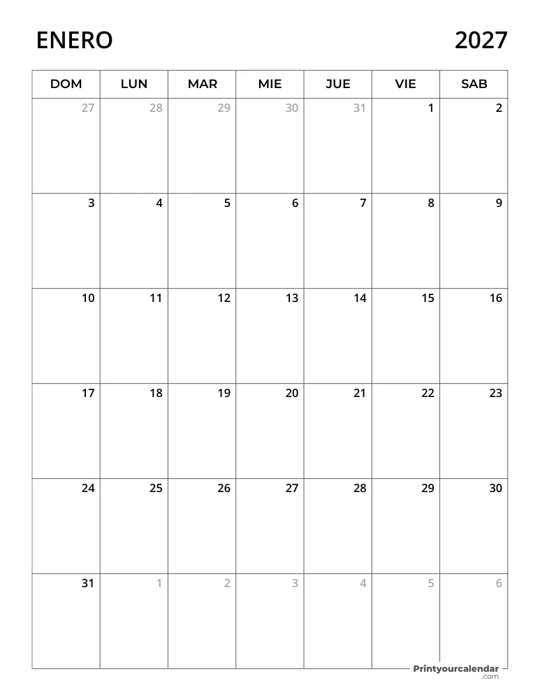 Calendario 2027 Enero