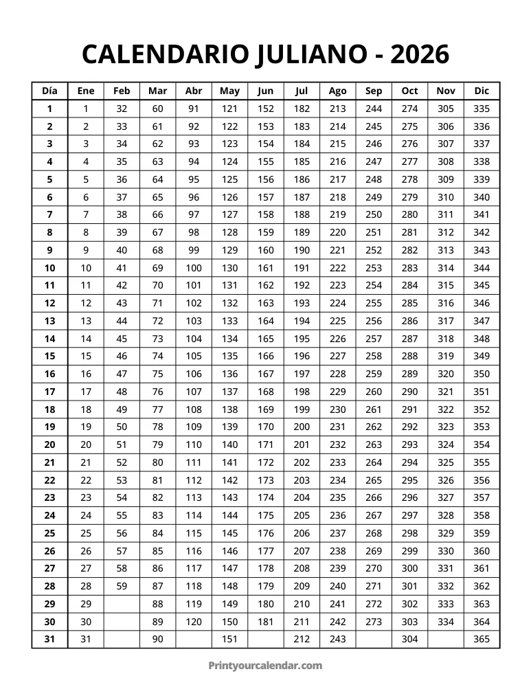 Calendario Juliano 2026